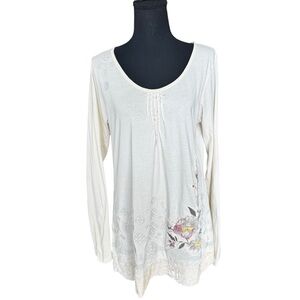 Love & Liberty Boho Floral Tunic Top L Cream Cottagecore Romantic Peasant